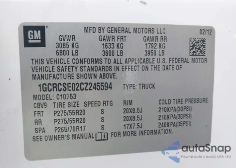 2012 Chevrolet Silverado 1500 Lt from USA, damaged, VIN 1GCRCSE02CZ245594